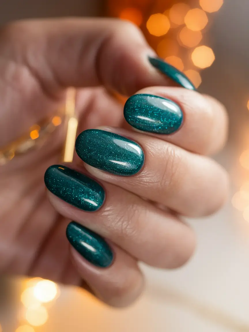 Trendy Autumn Nail Colors 2025 Emerald Sparkle