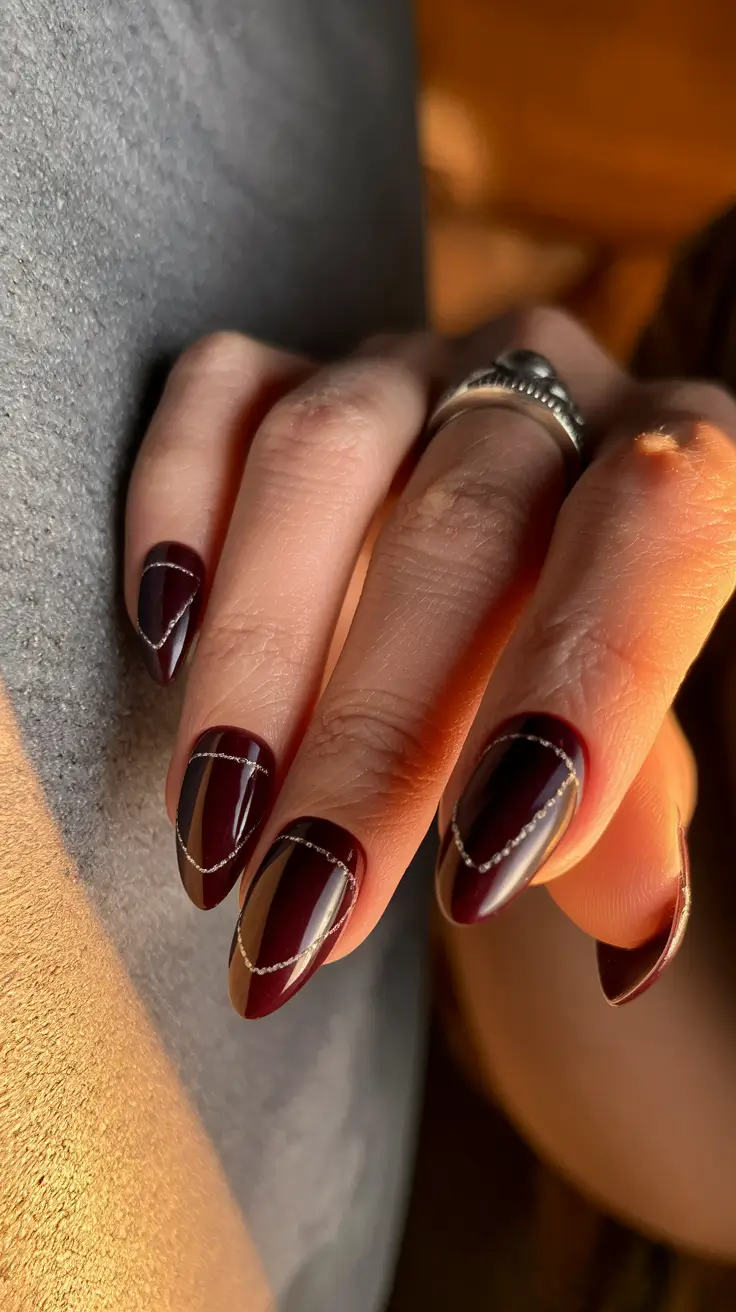 Trendy Autumn Nail Colors 2025 Burgundy Geometry
