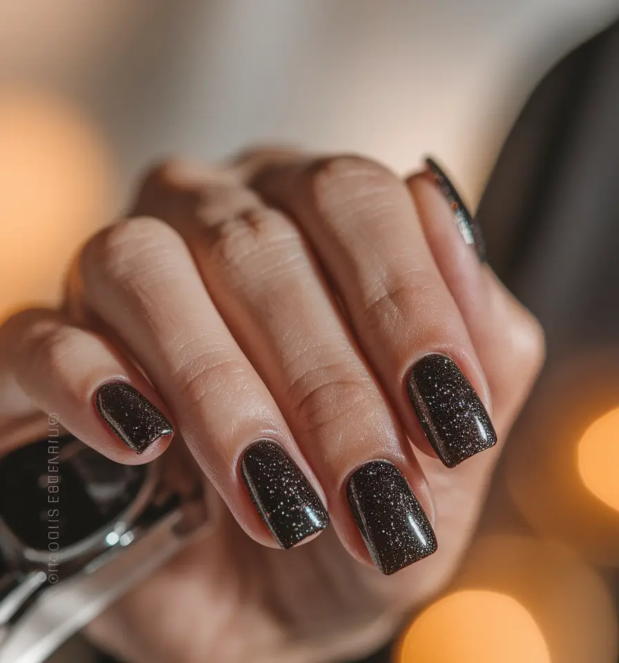 Trendy Autumn Nail Colors 2025 Black Diamond Sparkle