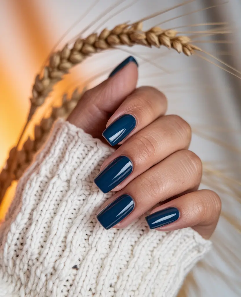 Trendy Autumn Nail Colors 2025 Classic Navy Knit