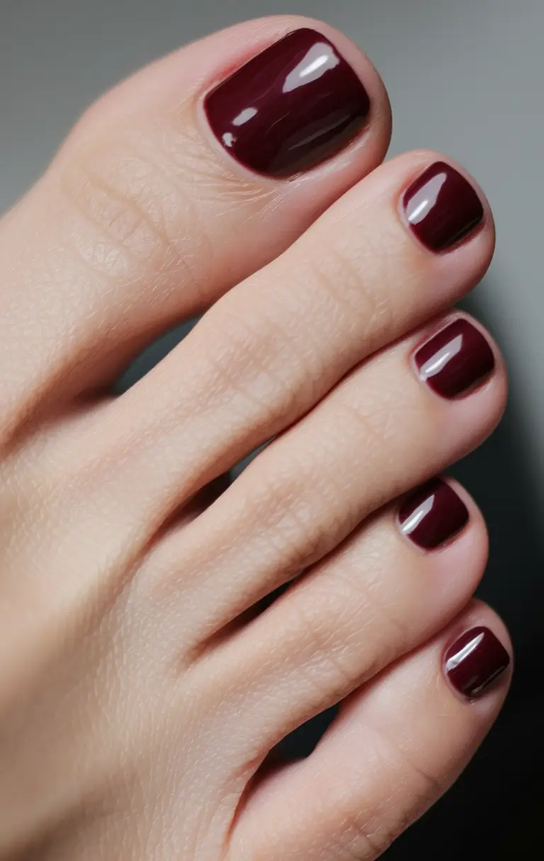 Trendy Fall Pedicure Colors 2025 Deep Burgundy Elegance