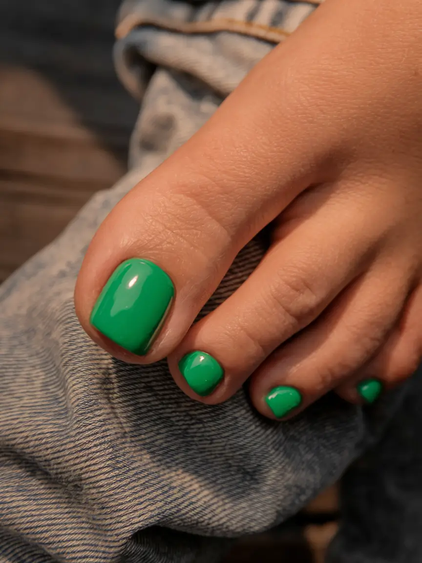 Trendy Fall Pedicure Colors 2025 Fresh Emerald Green