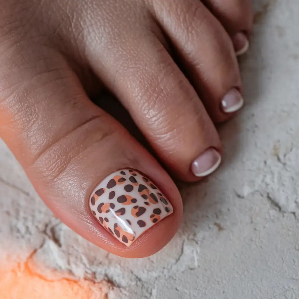 Trendy Fall Pedicure Colors 2025 Subtle Animal Print with Neutral Accents