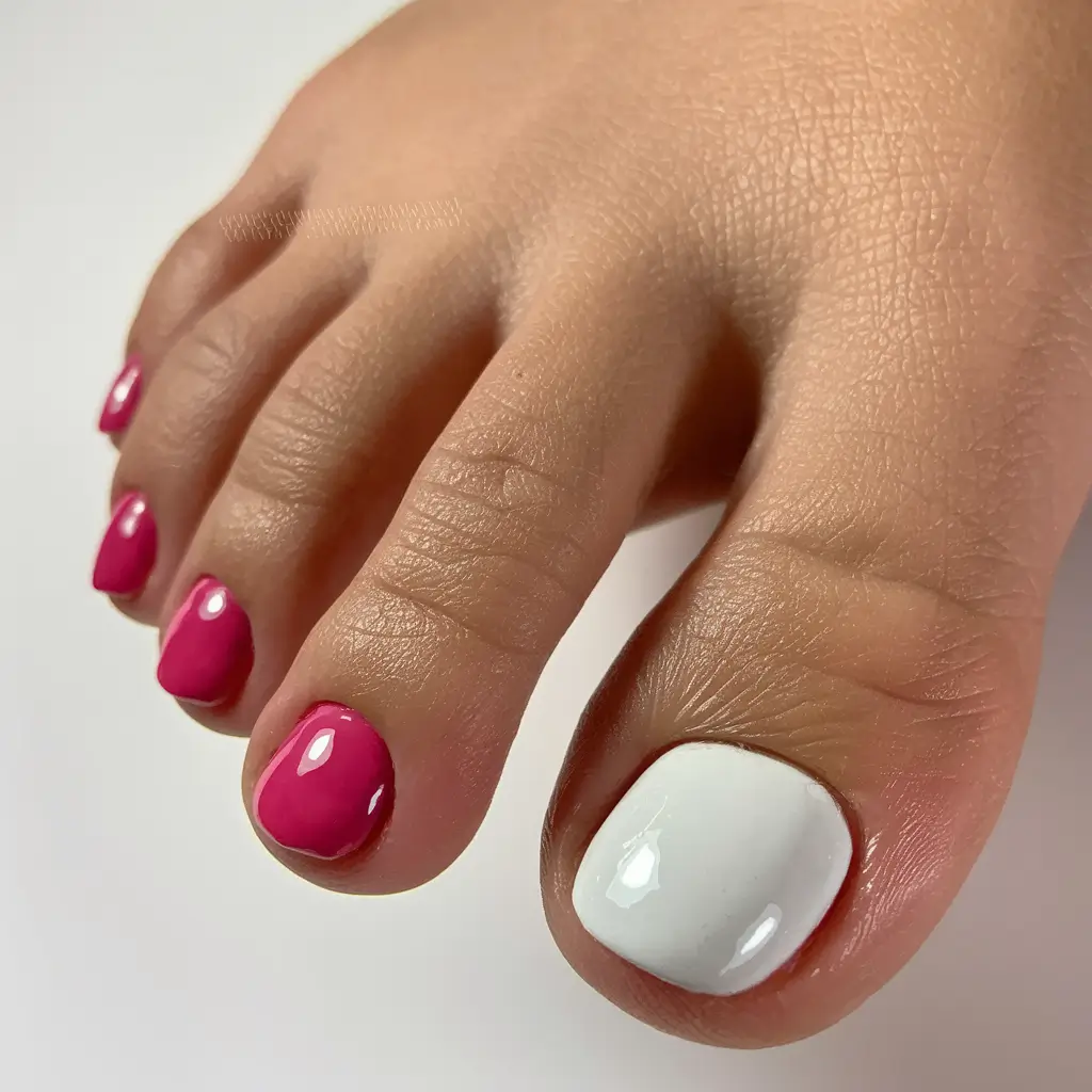Trendy Fall Pedicure Colors 2025 Chic Contrast in White and Pink