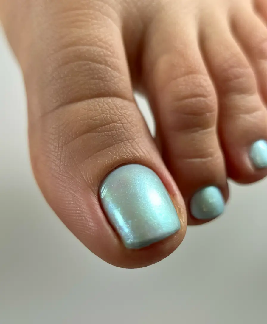 Trendy Fall Pedicure Colors 2025 Soft Pearl Blue Glow