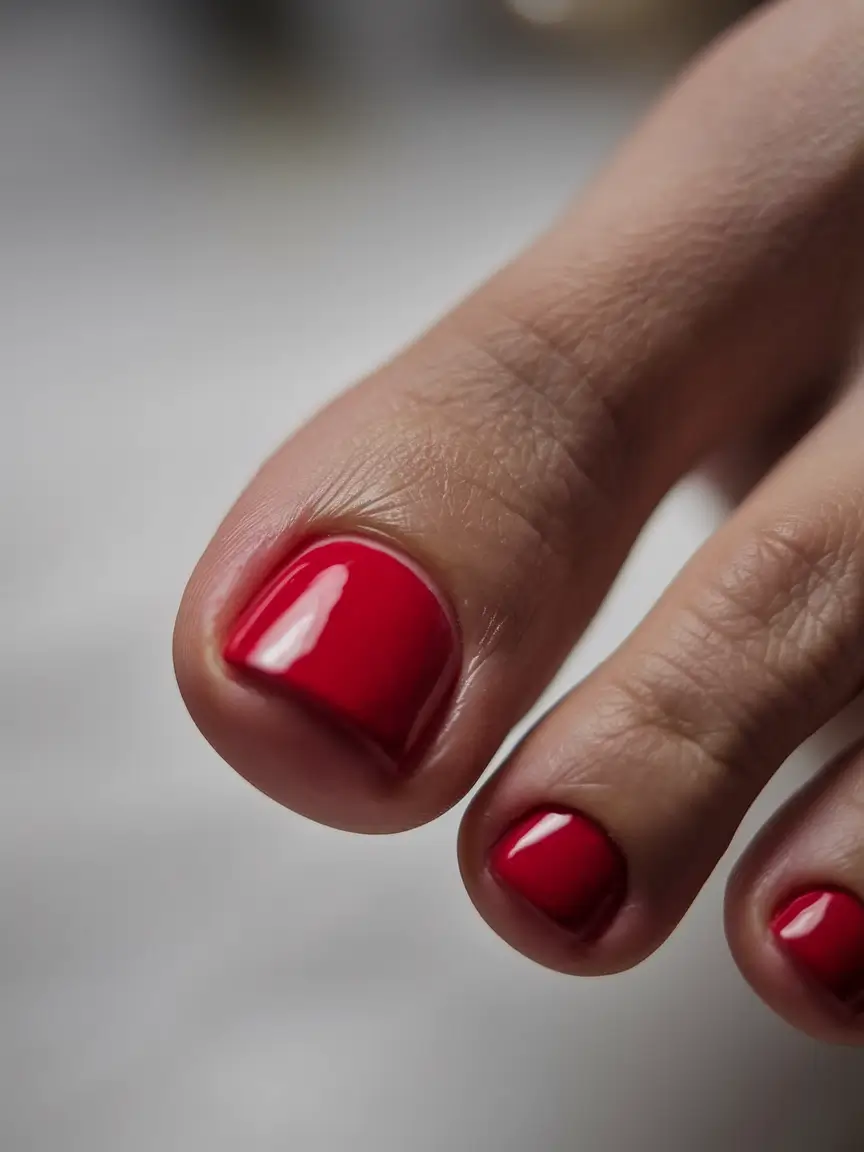 Trendy Fall Pedicure Colors 2025 Classic Crimson Red