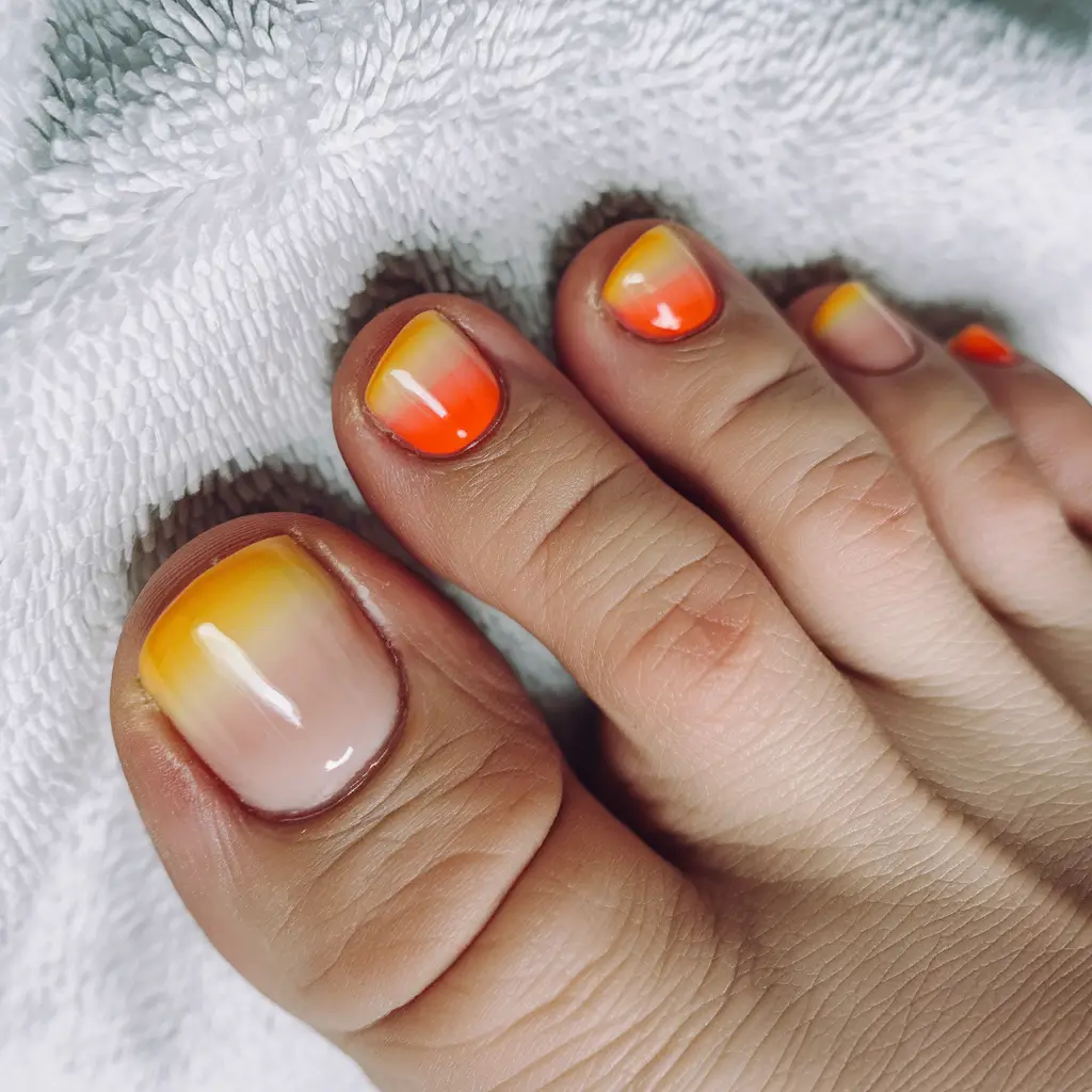 Trendy Fall Pedicure Colors 2025 Sunset Ombre Blend