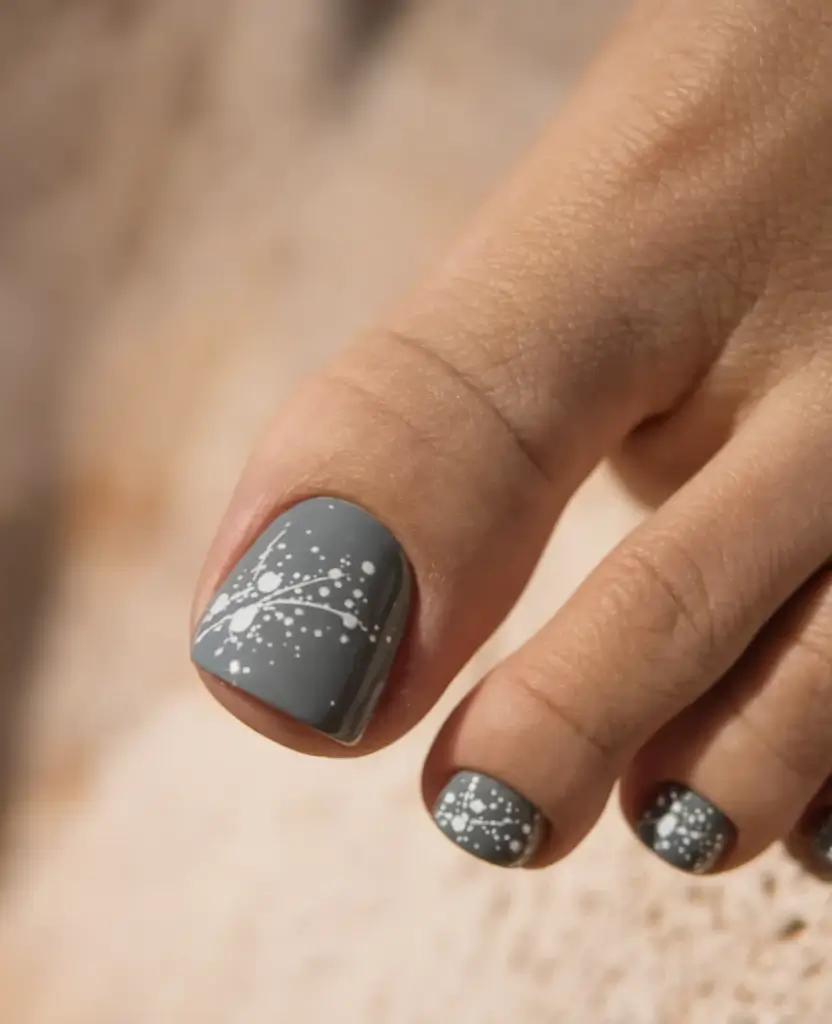 Trendy Fall Pedicure Colors 2025 Modern Gray with White Speckles