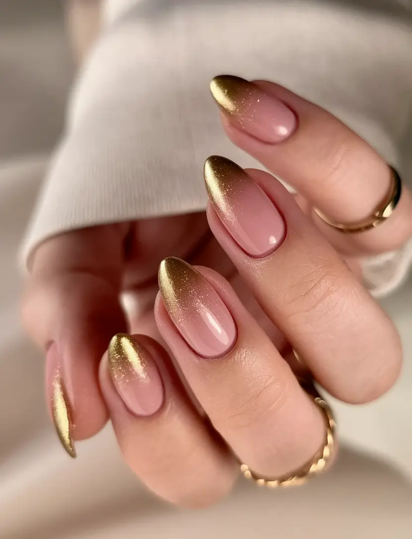 Trendy Gold Fall Nails 2025 Golden Ombre Elegance