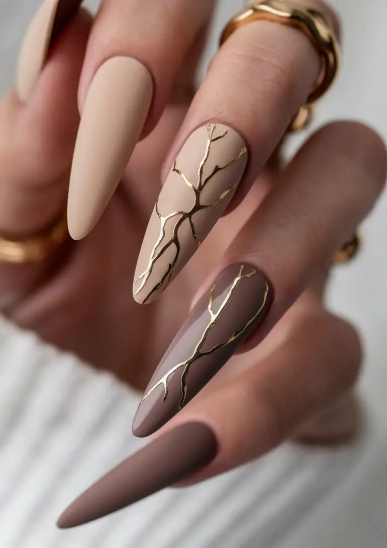 Trendy Gold Fall Nails 2025 Kintsugi-Inspired Neutrals