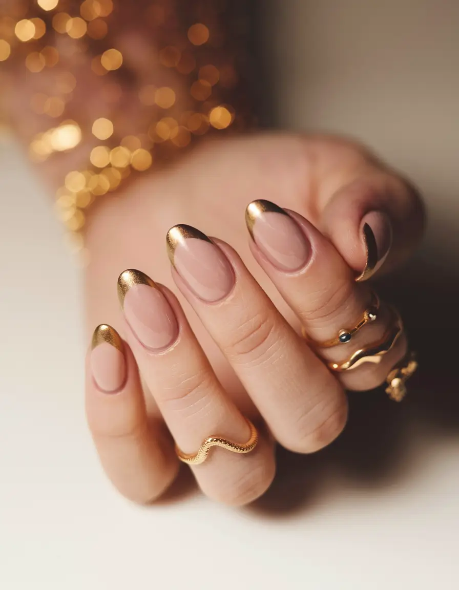Trendy Gold Fall Nails 2025 Golden French Elegance