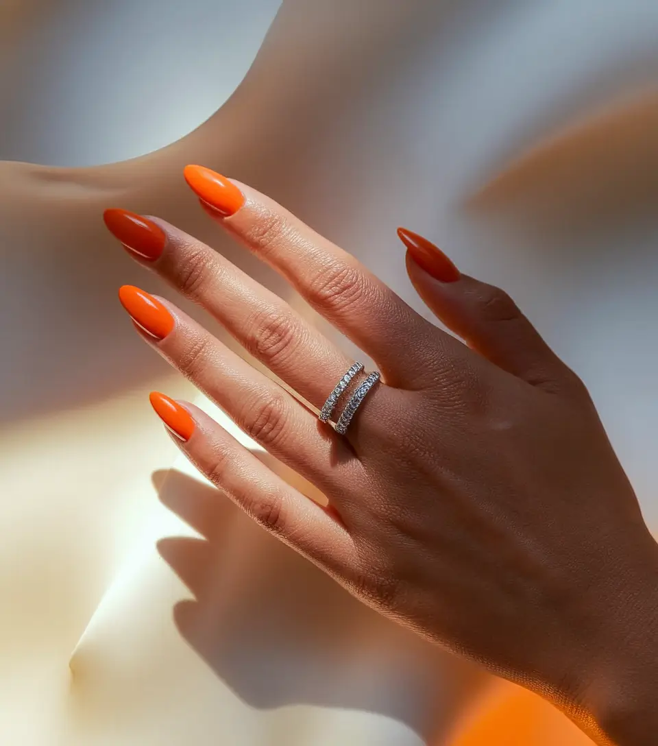 Trendy Round Fall Nails 2025 Clementine Flame Elegance