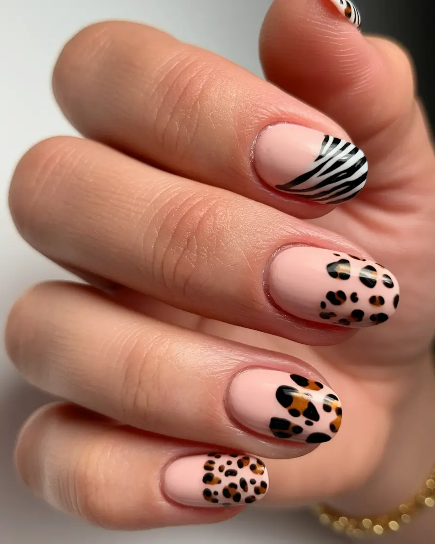 Trendy Round Fall Nails 2025 Leopard & Zebra Chic for Fall Transitions