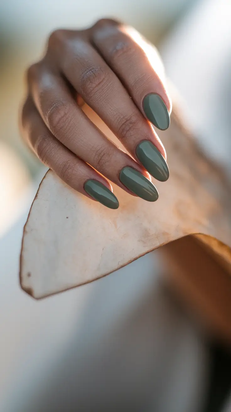 Trendy Simple Fall Nails Inspo 2025 Moss Green Minimalism