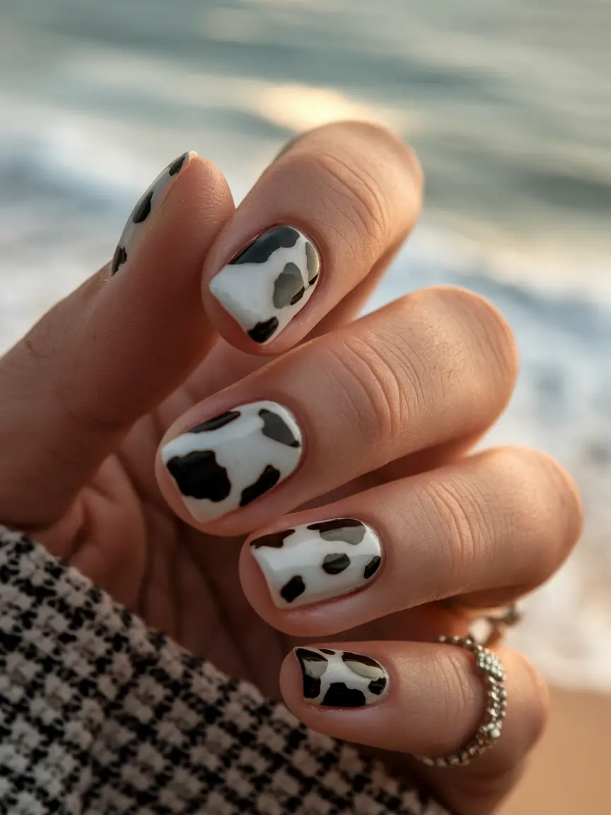 Trendy Simple Fall Nails Inspo 2025 Cow Print Statement