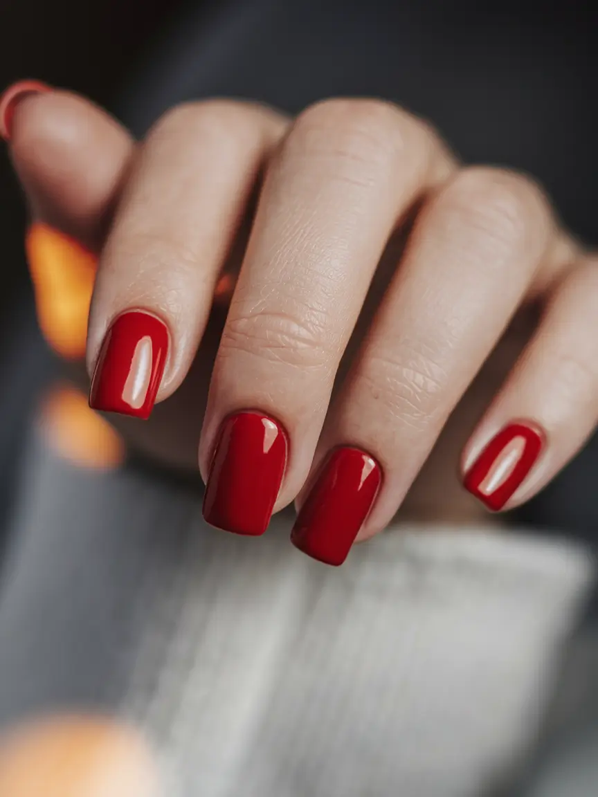 Trendy Simple Fall Nails Inspo 2025 Classic Crimson Square
