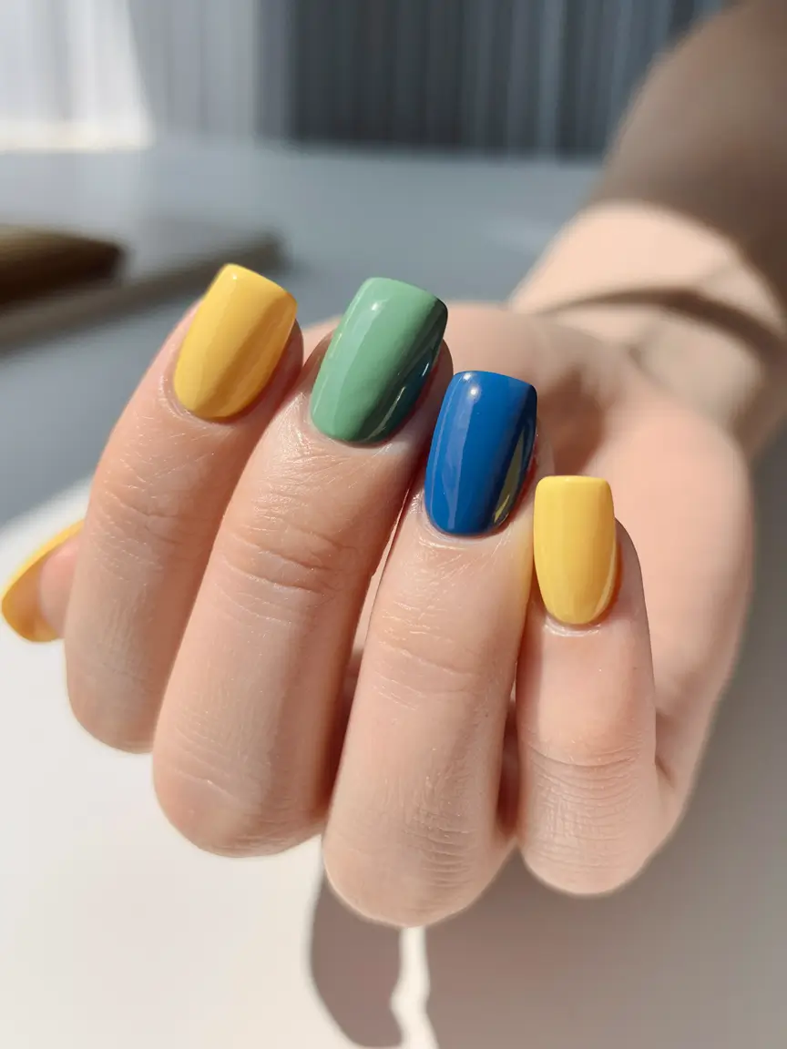 Trendy Simple Fall Nails Inspo 2025 Playful Multi-Color Block