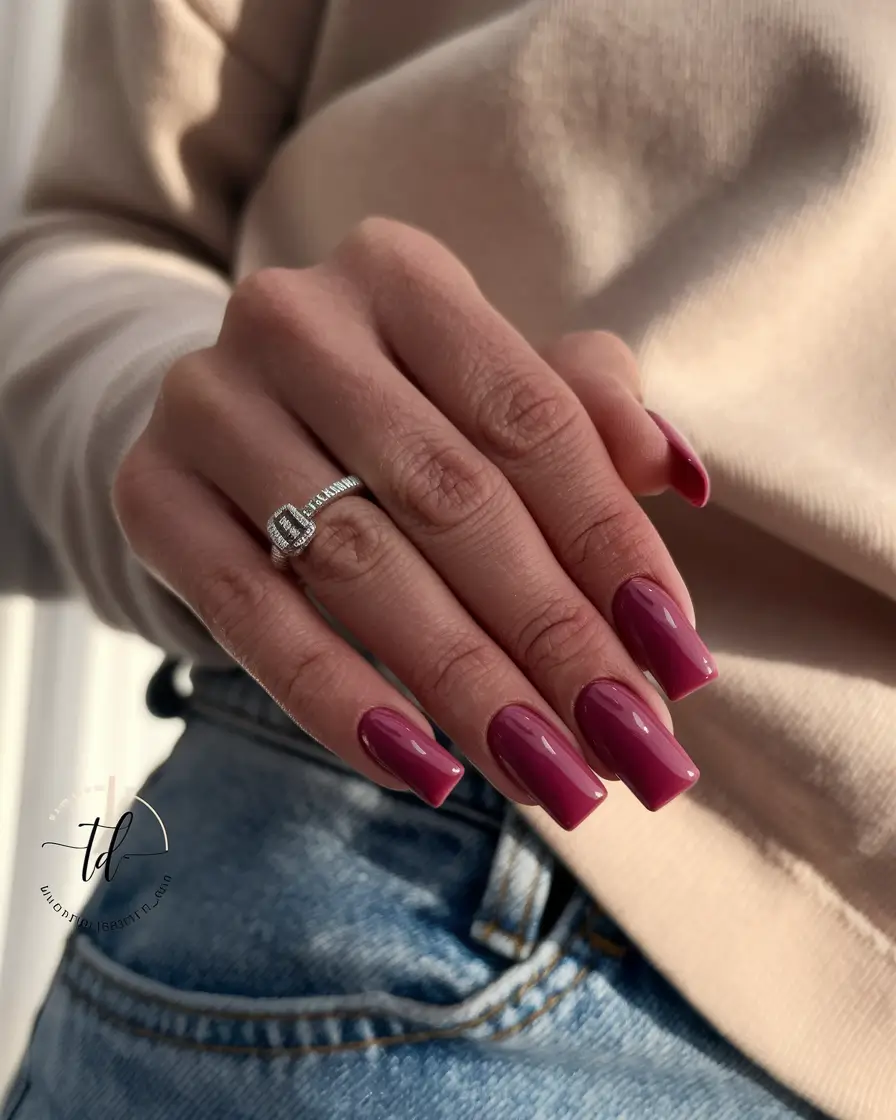Trendy Square Nails for Fall 2025 Cranberry Gloss Elegance