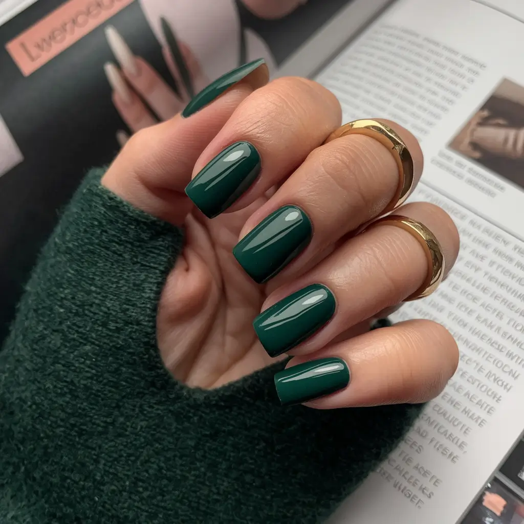 Trendy Square Nails for Fall 2025 Evergreen Power Polish