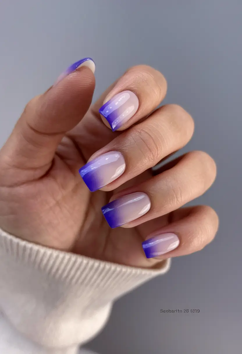 Trendy Square Nails for Fall 2025 Violet French Fade with Dotted Detail