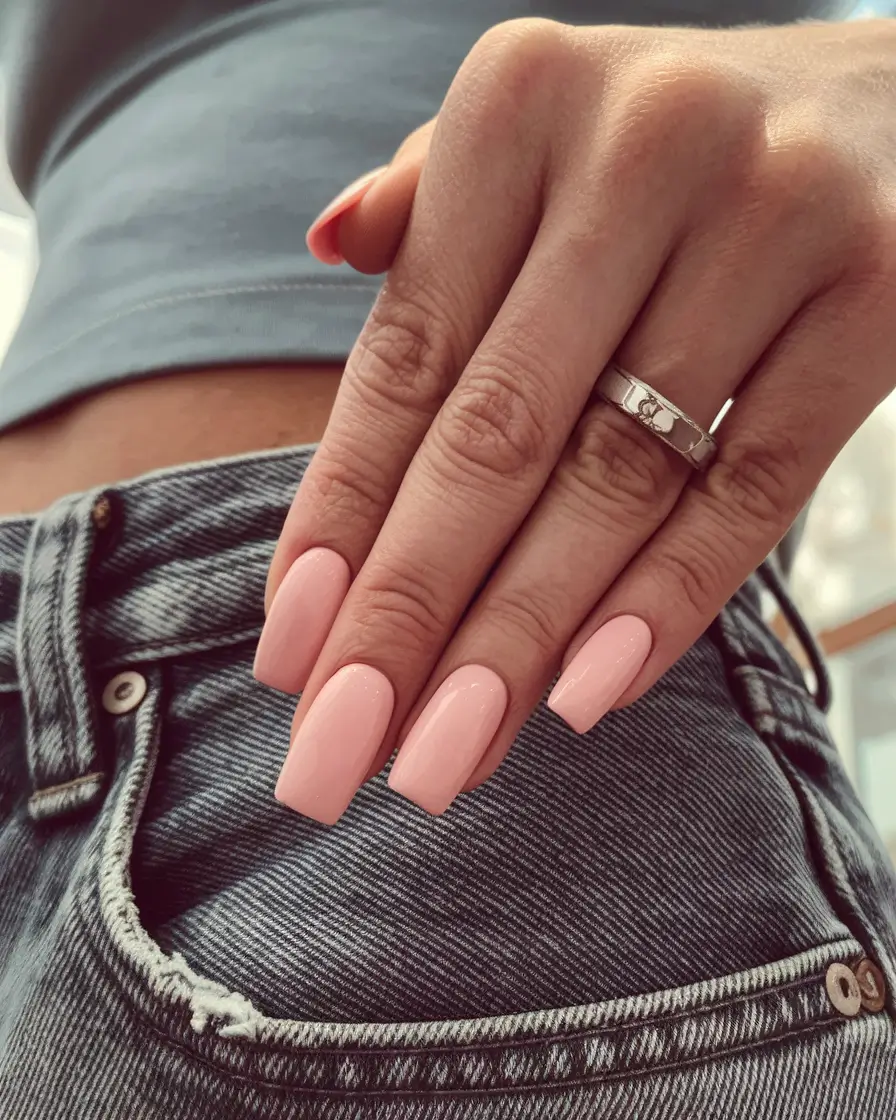 Trendy Square Nails for Fall 2025 Peachy Nude Simplicity