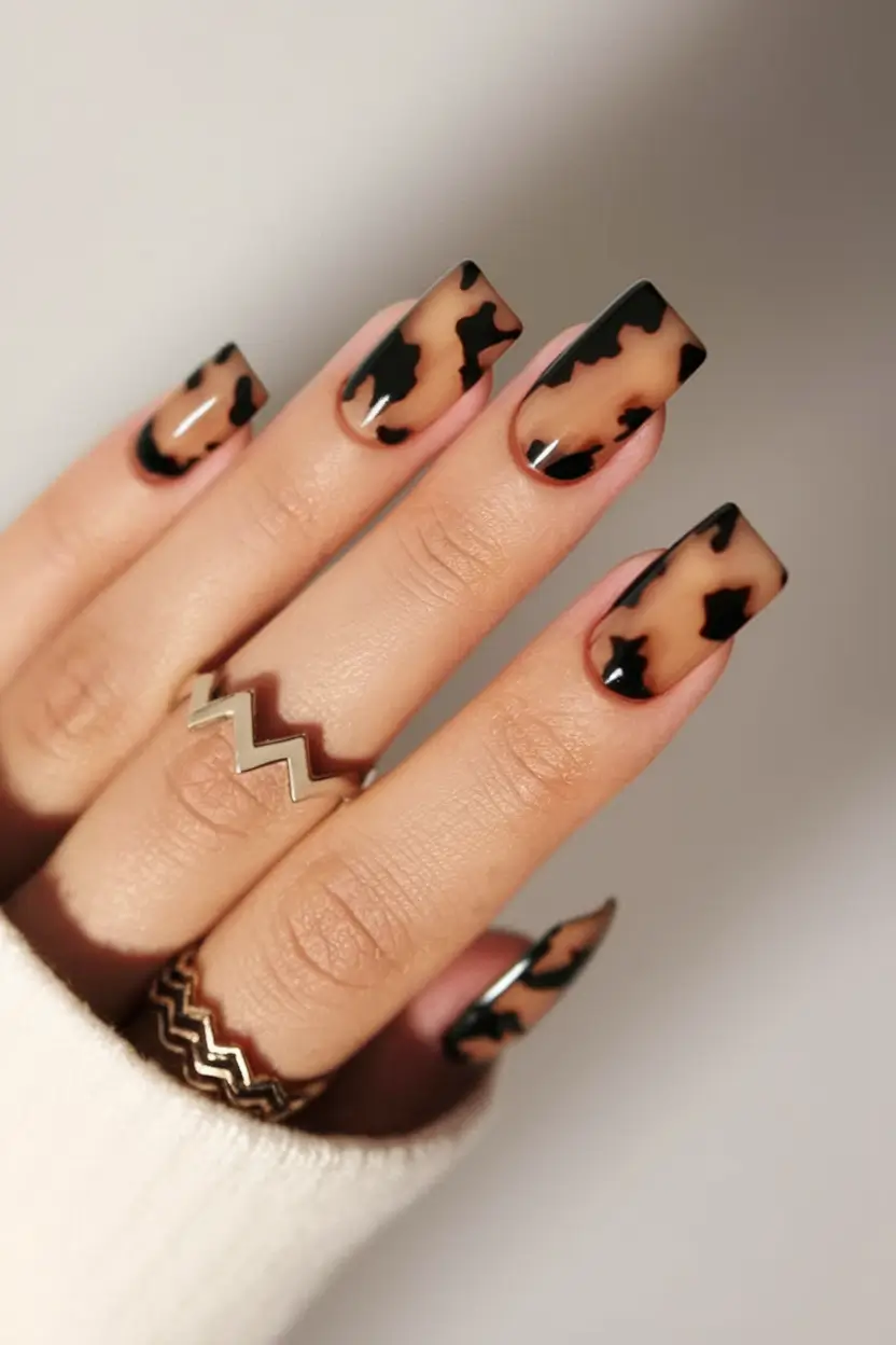 Trendy Square Nails for Fall 2025 Tortoiseshell Statement
