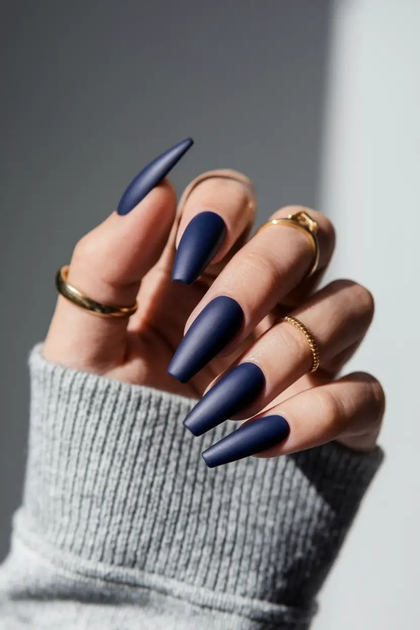 Best Dark Nail Colors Winter 2025-2026 Matte Midnight Navy