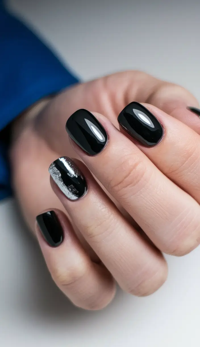 Best Dark Nail Colors Winter 2025-2026 Black & Silver Accent