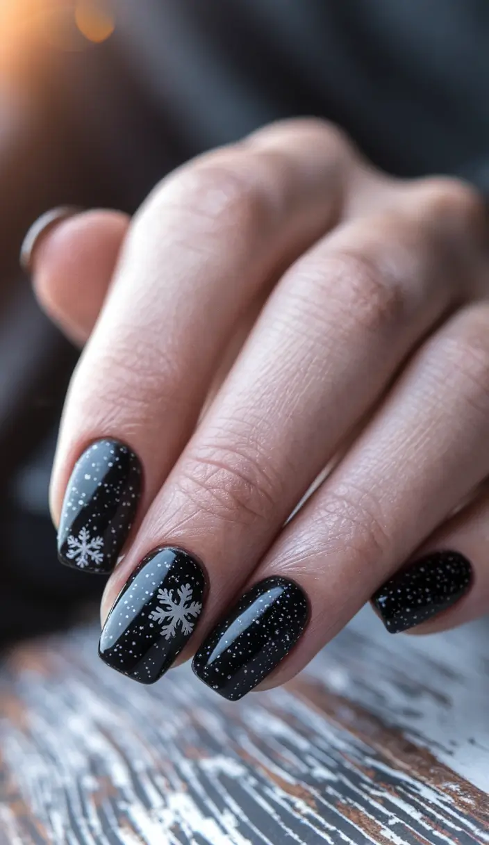 Best Dark Nail Colors Winter 2025-2026 Frosted Black Snow