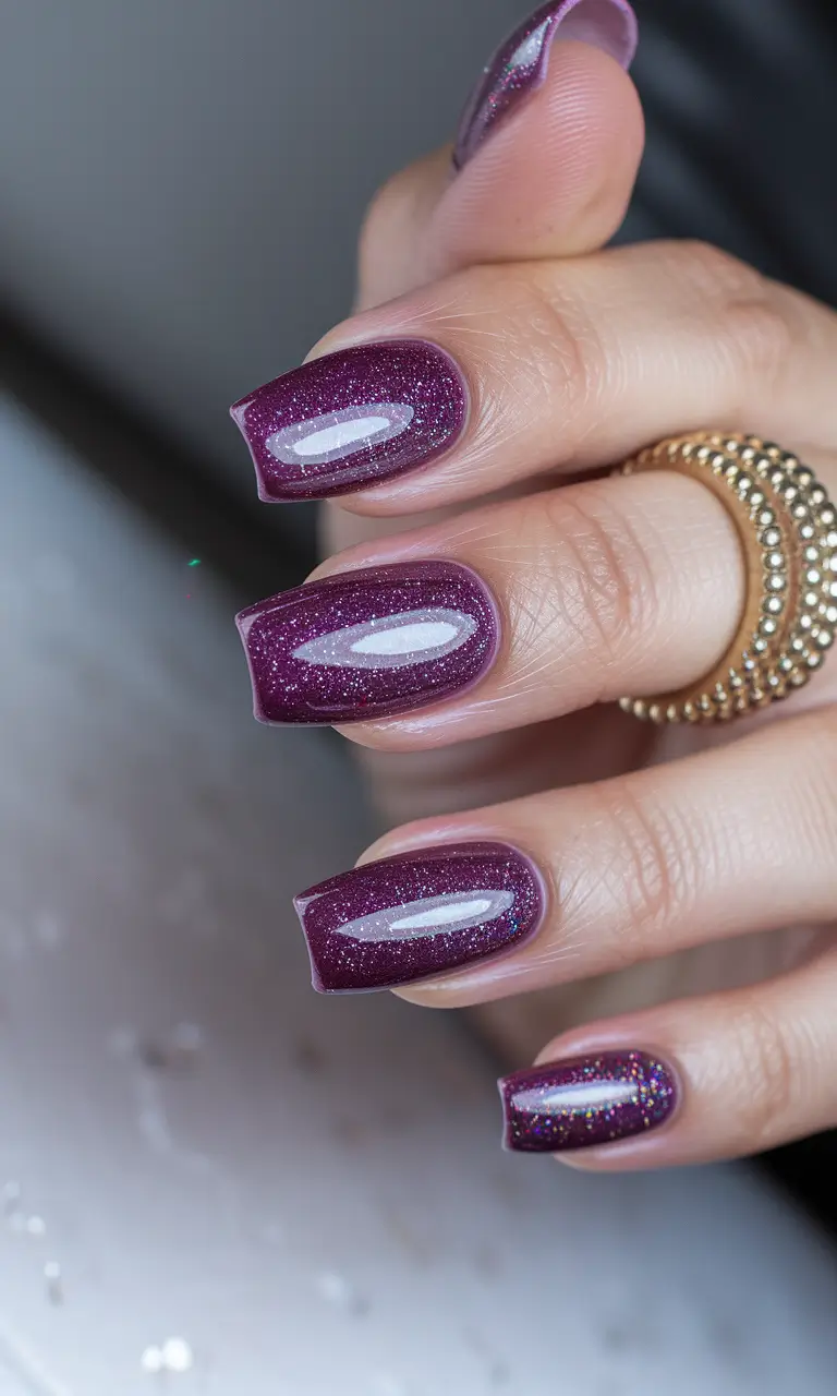 Best Winter Nail Colors 2025-2026 Midnight Plum with a Hint of Stardust