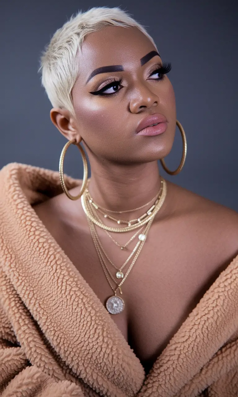 Black Women Hair Color Ideas Winter 2025 2026 Frosted Platinum Pixie