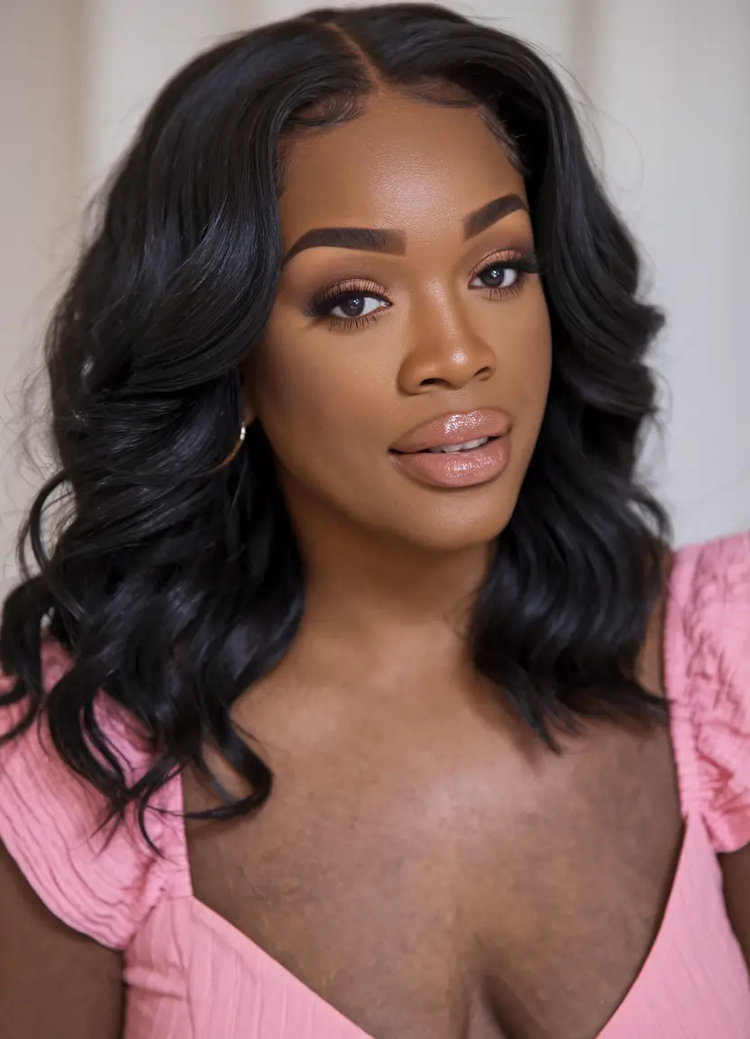 Black Women Hair Color Ideas Winter 2025 2026 Glossy Shoulder-Length Waves