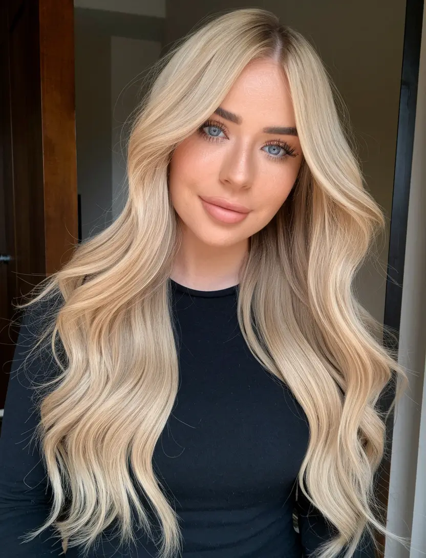 Blonde Hair Color Ideas Winter 2025-2026 Honey Beige Blonde with Flowing Length