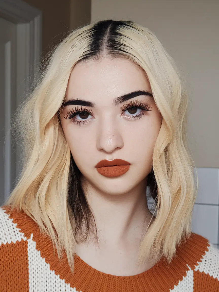 Blonde Hair Color Ideas Winter 2025-2026 Bold Contrast Blonde with Dark Roots