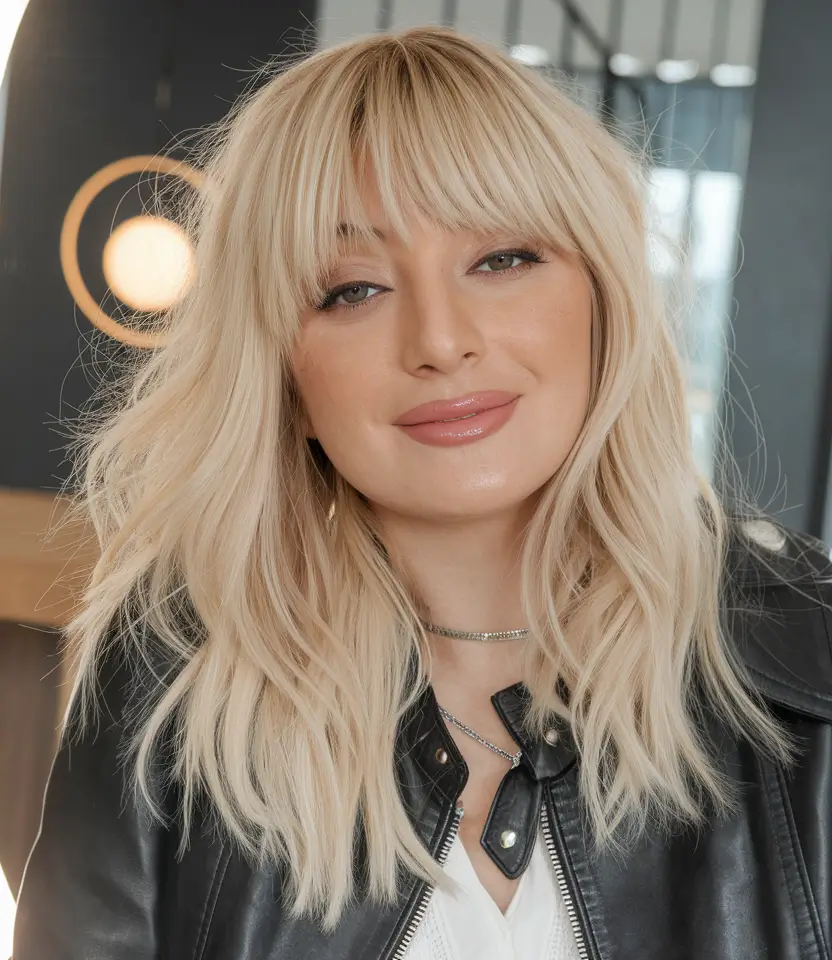 Blonde Hair Color Ideas Winter 2025-2026 Soft Fringe with Creamy Blonde Layers