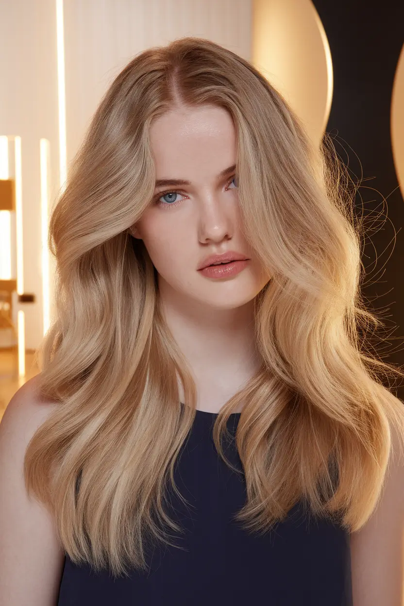 Blonde Hair Color Ideas Winter 2025-2026 Golden Honey Blonde with Full Volume