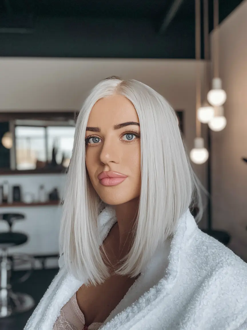 Blonde Hair Color Ideas Winter 2025-2026 Platinum Ice with Sleek Precision
