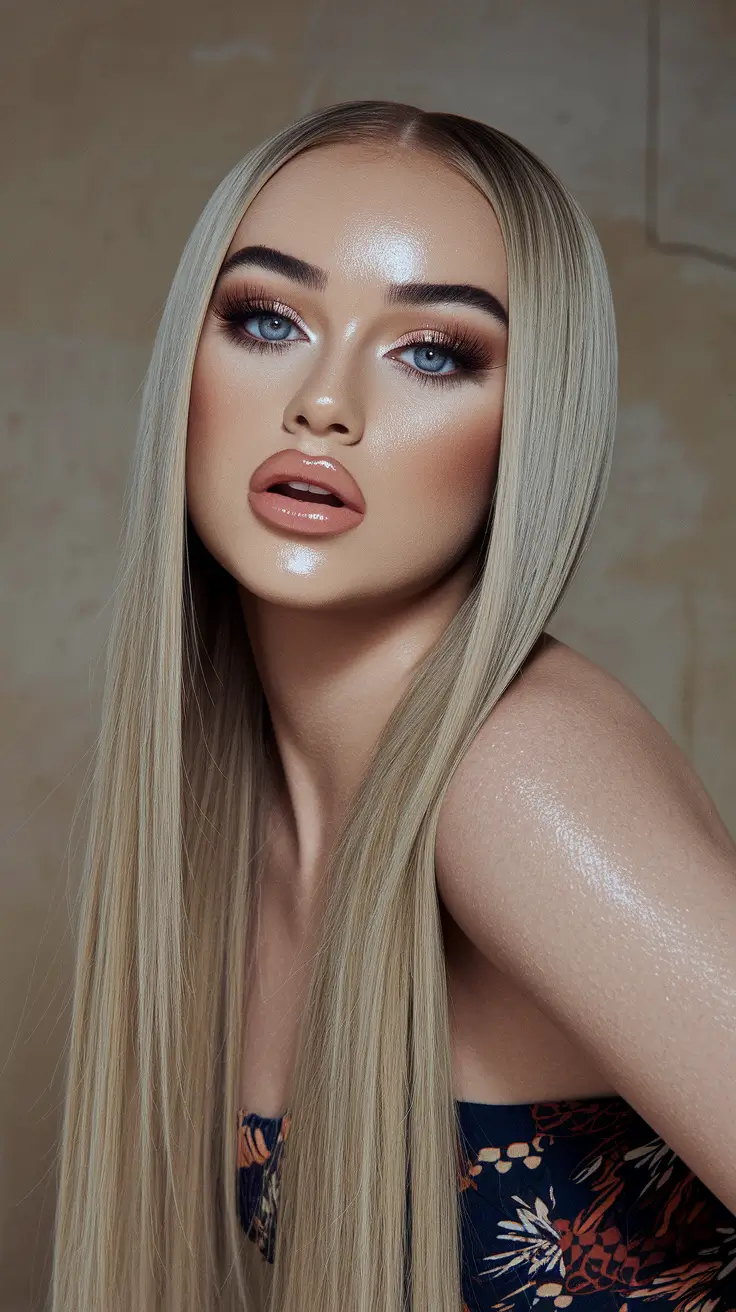 Blonde Hair Color Ideas Winter 2025-2026 Sleek Champagne Blonde with High Shine