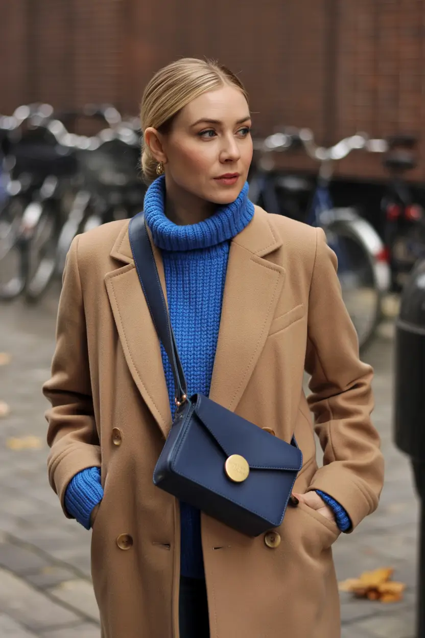 Casual Winter Outfits for Women 2025 - 2026 Bold Contrast with Camel and Cobalt