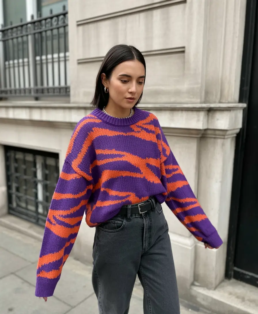 Classy Winter Outfits 2025 - 2026 New Ideas Color Play in Purple and Orange