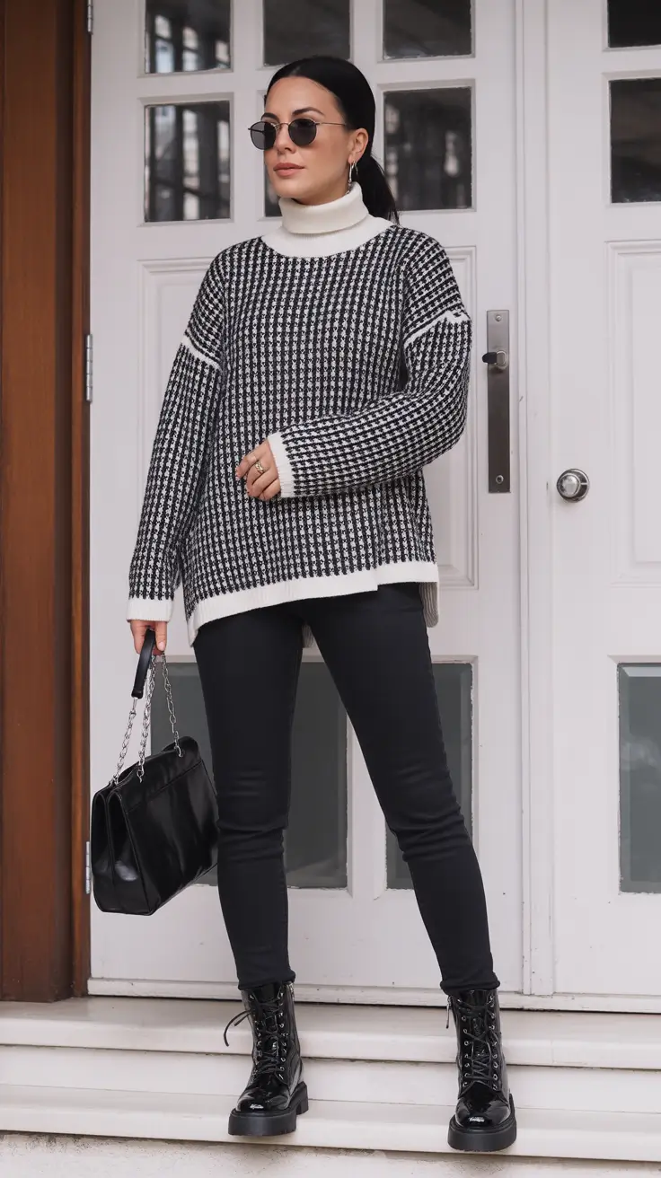 Classy Winter Outfits 2025 - 2026 New Ideas Monochrome Knit and Black Denim