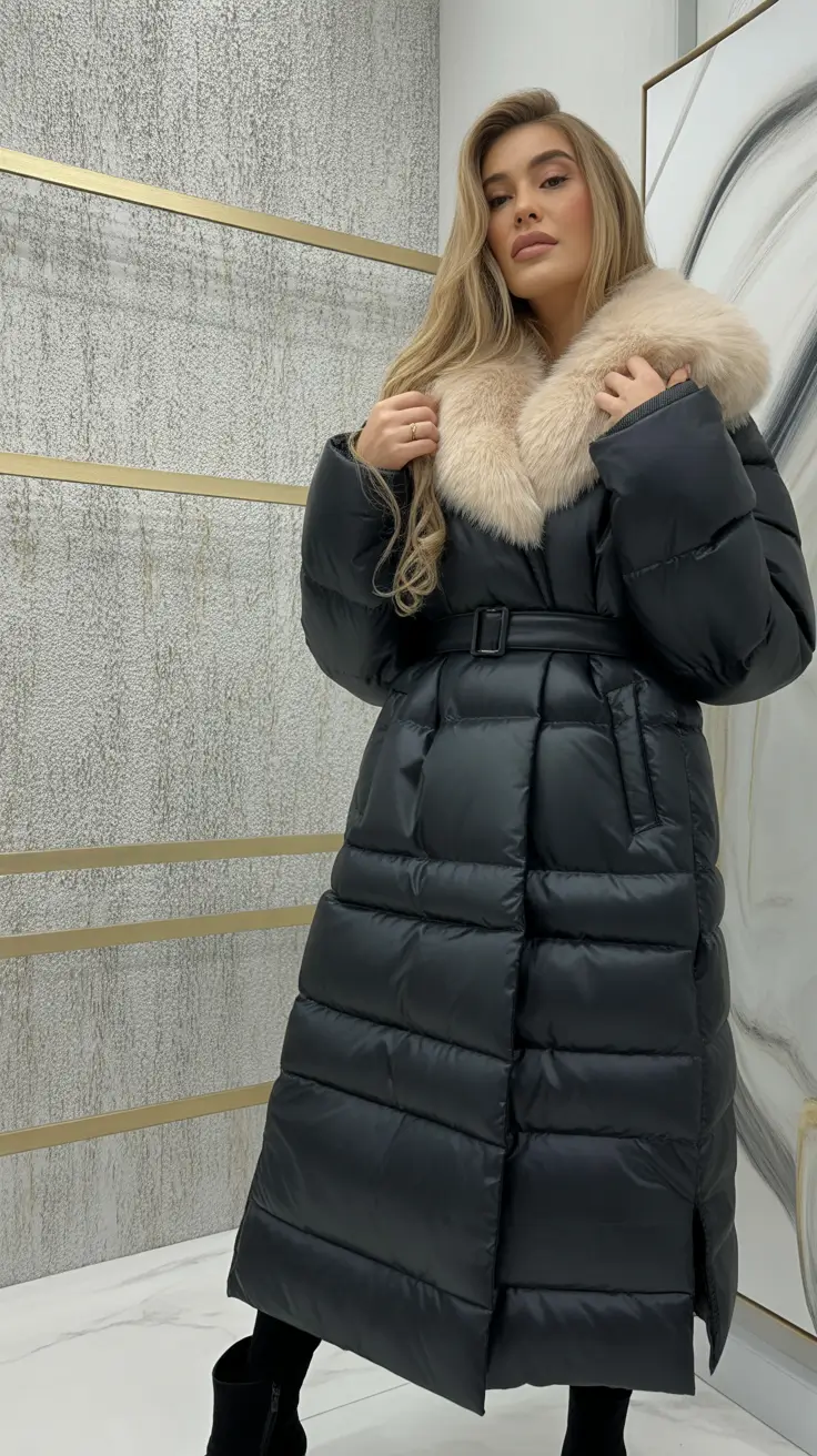 Classy Winter Outfits 2025 - 2026 New Ideas Belted Puffer with Fur Collar Drama