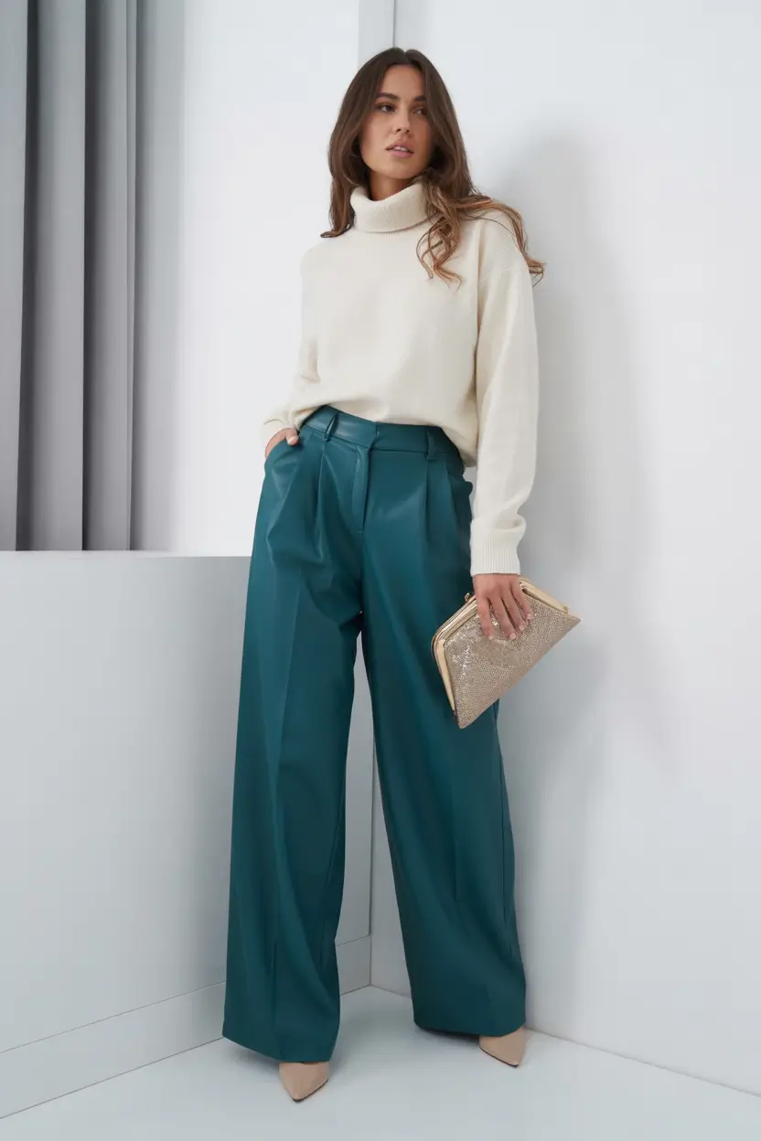 Classy Winter Outfits 2025 - 2026 New Ideas Wide-Leg Drama with Turtleneck Ease