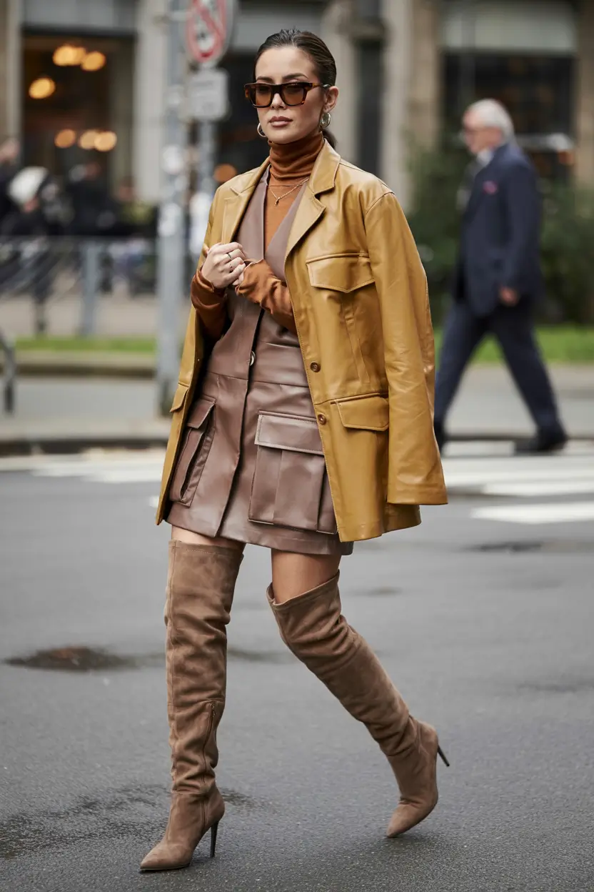 Early Outfits for Winter 2025 Caramel Layers with Over-the-Knee Boots