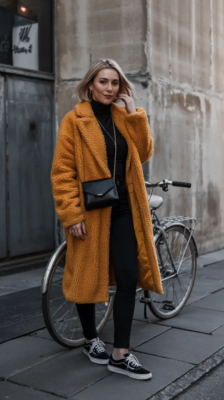 fall to winter outfits ideas 2025 Golden Teddy Coat Energy