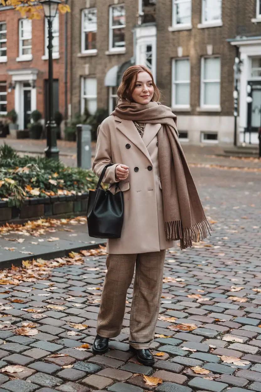 fall to winter outfits ideas 2025 Oversized Neutrals with a Cozy Scarf