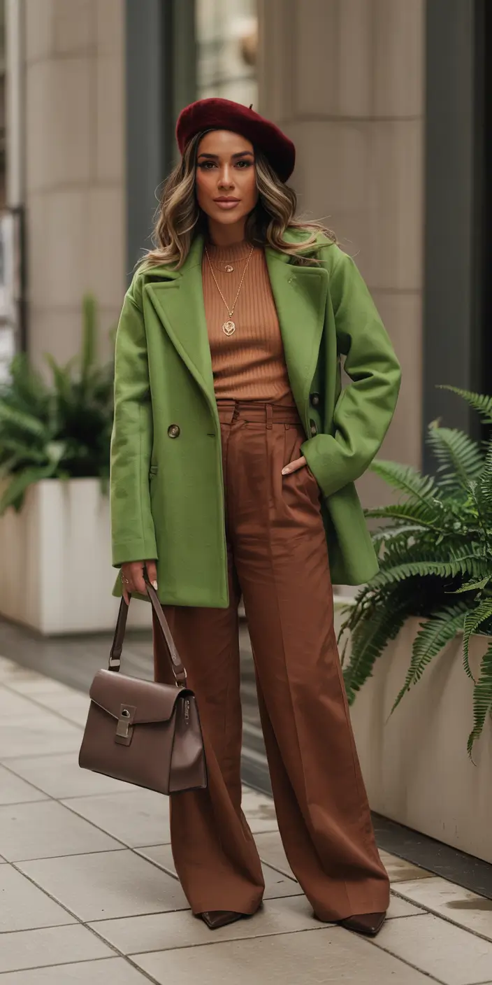 fall to winter outfits ideas 2025 Parisian Chic with a Pop of Green