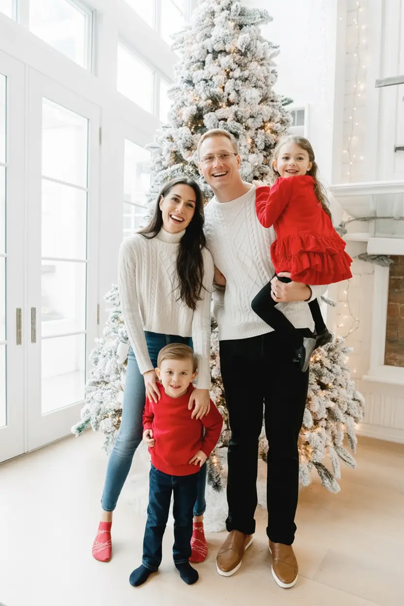 Family Outfit for Photos Winter 2025 - 2026 White and Red Winter Cheer