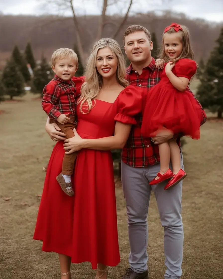 Family Outfit for Photos Winter 2025 - 2026 Outdoor Plaid and Red Perfection
