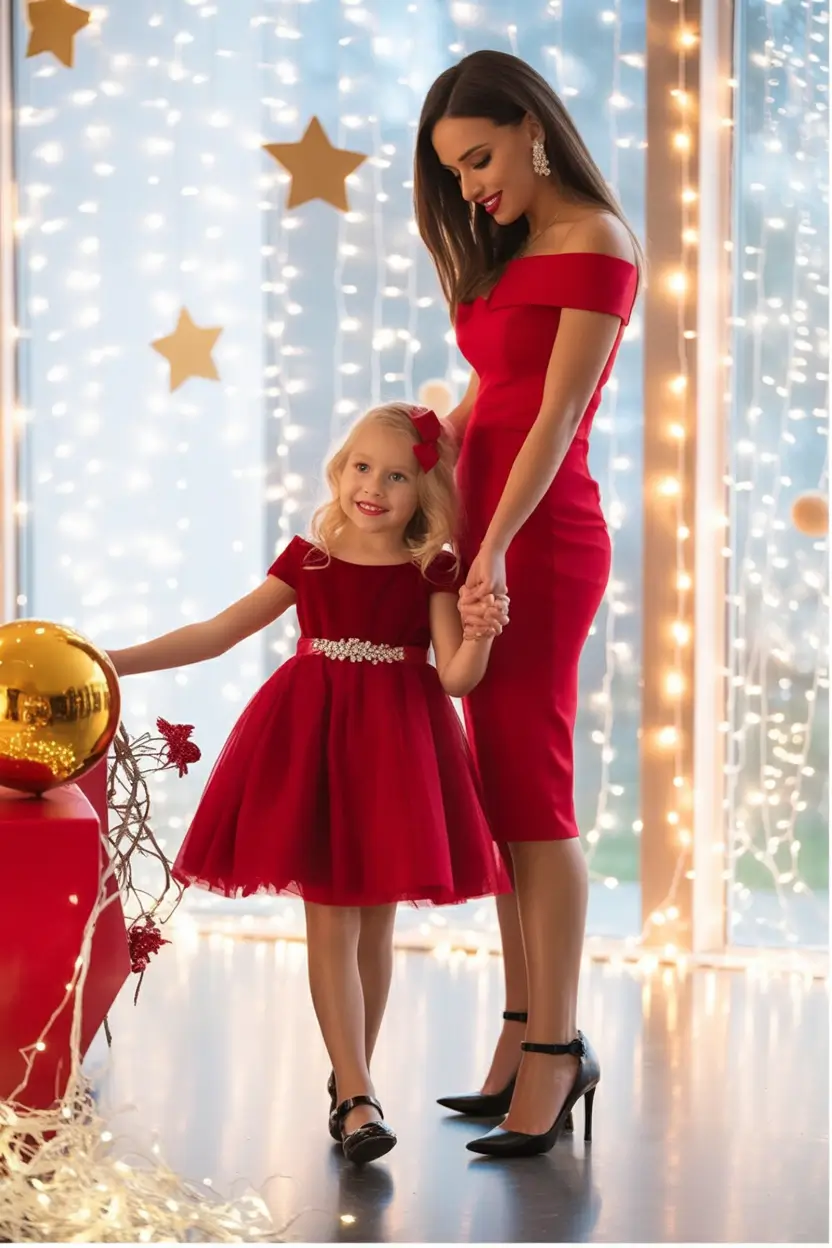 Family Outfit for Photos Winter 2025 - 2026 Elegant Reds with Sparkle